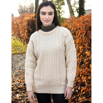 100% Pure New Wool Crew Neck Sweater, Natural Color